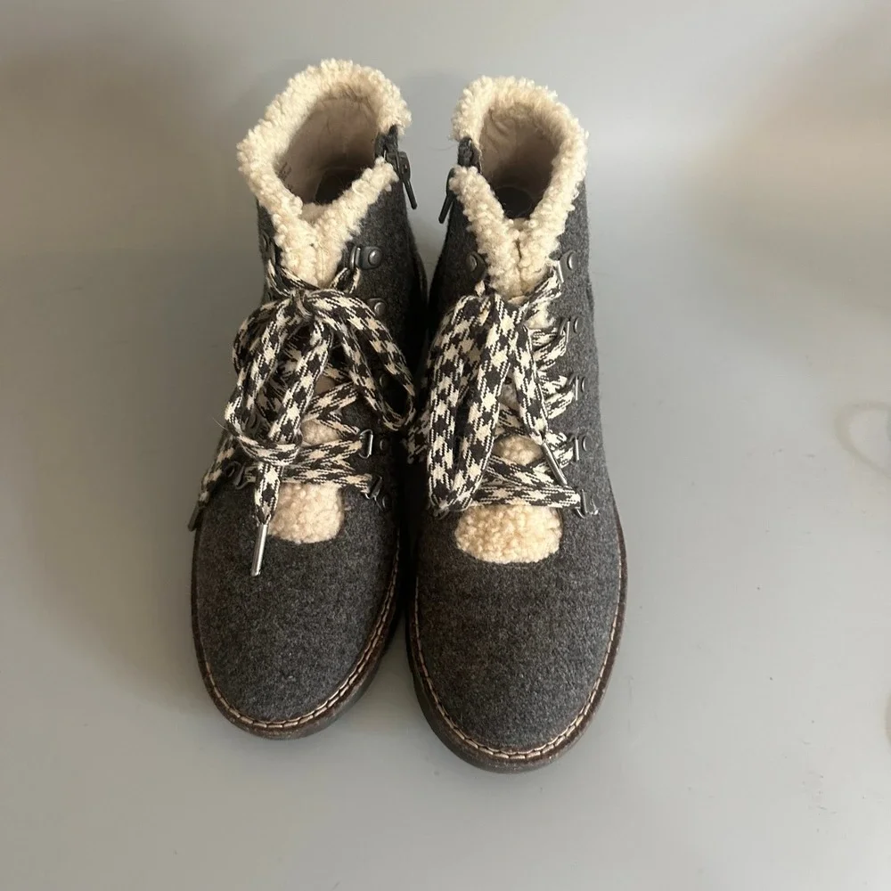 Madden NYC Womens Grey Felt Faux Shearling Hiker Ankle Boots Size‎ 9 Houndstooth